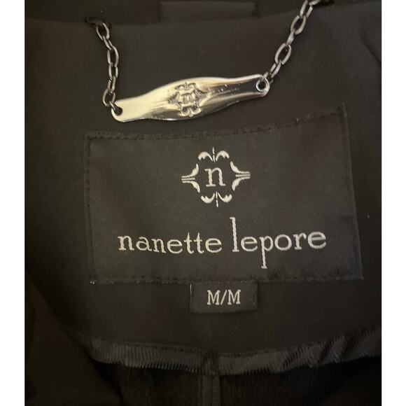 Nanette Lepore Belted Mid Length Trench Jacket/Coat Black Medium Military - Picture 9 of 9